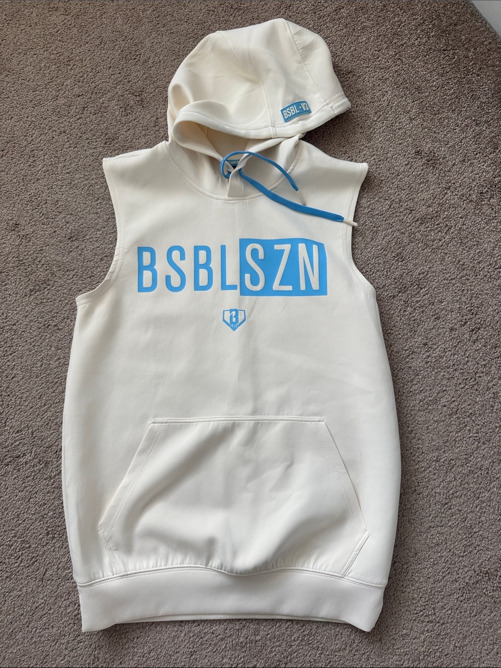 BSBL SZN Cream Sleeveless Hoodie with Blue Logo